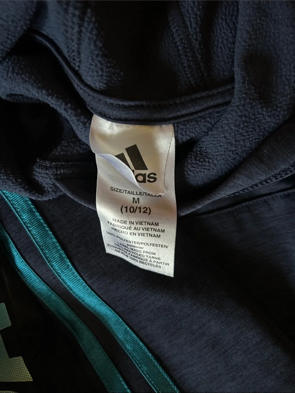 adidas Kids Black Sweatpants & Navy Hoodie with Teal Logo size medium 10/12
